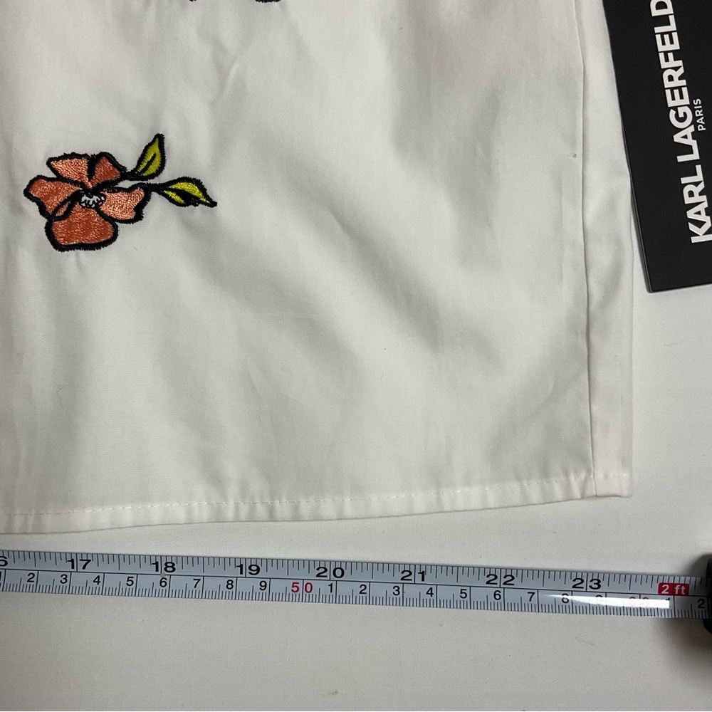 KARL LAGERFELD PARIS Petite Cotton Embroidered Short-Sleeve Shirt Size XL - Picture 8 of 8
